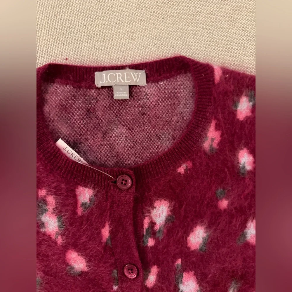 J CREW SIZE SMALL Brushed Cashmere Cropped Cardigan In‎ Blurry Floral CE680